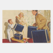 Oude familievakantie, vader, kinderen en koffers inpakpapier vel (Voorkant 3)