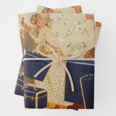 Oude familievakantie, vader, kinderen en koffers inpakpapier vel (In situ)