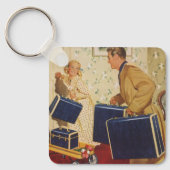 Oude familievakantie, vader, kinderen en koffers sleutelhanger (Voorkant)