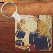 Oude familievakantie, vader, kinderen en koffers sleutelhanger (Voorkant)
