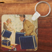 Oude familievakantie, vader, kinderen en koffers sleutelhanger (Achterkant)