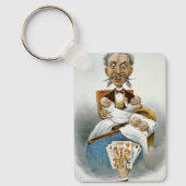 Oude familiewaardigheid, vader met vierlingbaby's sleutelhanger (Voorkant)