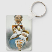 Oude familiewaardigheid, vader met vierlingbaby's sleutelhanger (Achterkant)