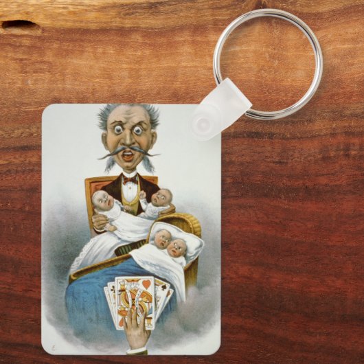 Oude familiewaardigheid, vader met vierlingbaby's sleutelhanger (Achterkant)