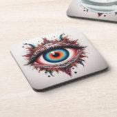 OUDE FANTASIE BLAUWE IRIS OOGBOL BIER ONDERZETTER (Linkerzijde)