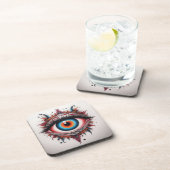 OUDE FANTASIE BLAUWE IRIS OOGBOL BIER ONDERZETTER (Rechterzijde)