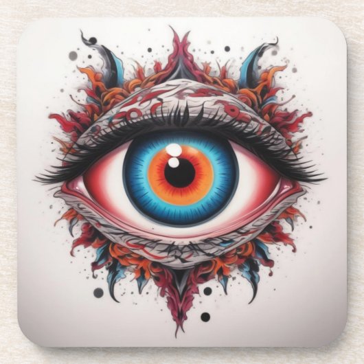 OUDE FANTASIE BLAUWE IRIS OOGBOL BIER ONDERZETTER (Voorkant)