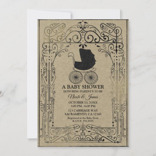 Oude Fashion  Carriage Deco Baby shower Kaart (Voorkant)