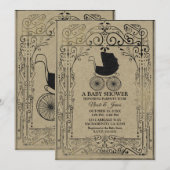 Oude Fashion  Carriage Deco Baby shower Kaart (Voorkant / Achterkant)