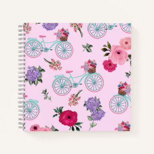 Oude Fashioned Aqua en roze bike met bloemen Notitieboek