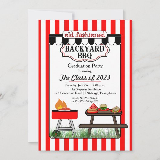 Oude Fashioned Backyard BBQ Graduparty Kaart (Voorkant)