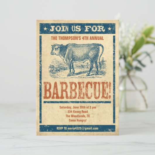 Oude Fashioned Barbecue Invitations Kaart (Staand voorkant)