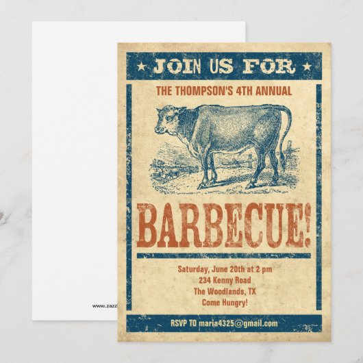 Oude Fashioned Barbecue Invitations Kaart (Voorkant / Achterkant)