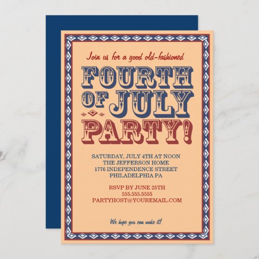 Oude Fashioned Fourth of Juli Celebration Party Kaart (Voorkant / Achterkant)