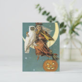 Oude Fashioned Halloween Witch & The Moon Briefkaart (Staand voorkant)