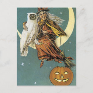 Oude Fashioned Halloween Witch & The Moon Briefkaart