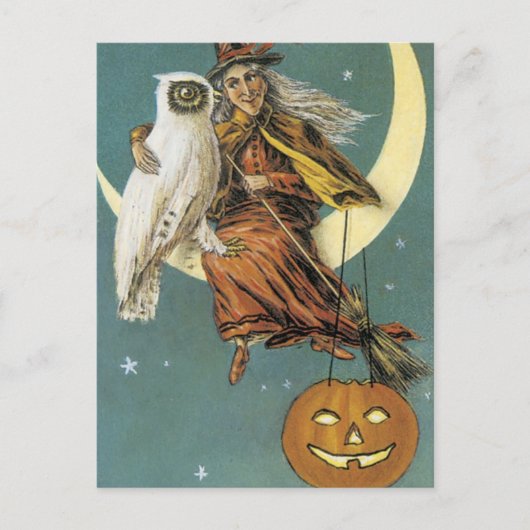 Oude Fashioned Halloween Witch & The Moon Briefkaart (Voorkant)