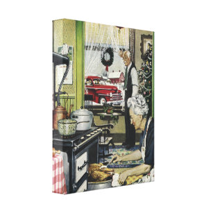 Oude Fashioned Home Kitchen kerst Canvas Afdruk