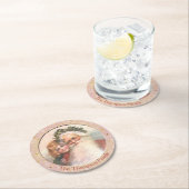 Oude Fashioned kerstman en klein meisje Ronde Kartonnen Onderzetter (Insitu)