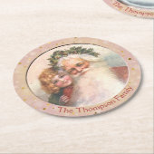 Oude Fashioned kerstman en klein meisje Ronde Kartonnen Onderzetter (Gebogen)