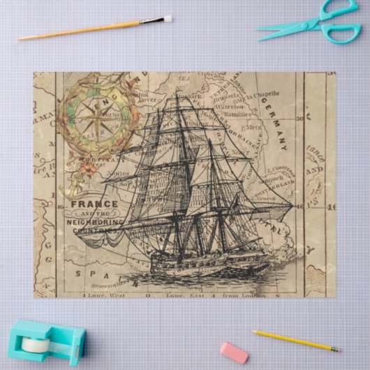 Oude Fashioned Map en Epic Sailboat Tissuepapier (Craft)