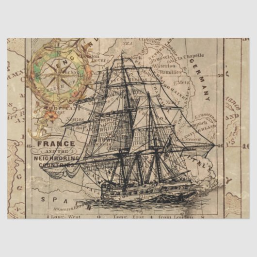 Oude Fashioned Map en Epic Sailboat Tissuepapier (Voorkant)