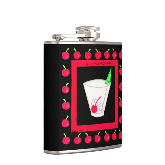 Oude Fashioned Retro Drink Cherry Name Persoonlijk Heupfles (Rechts)