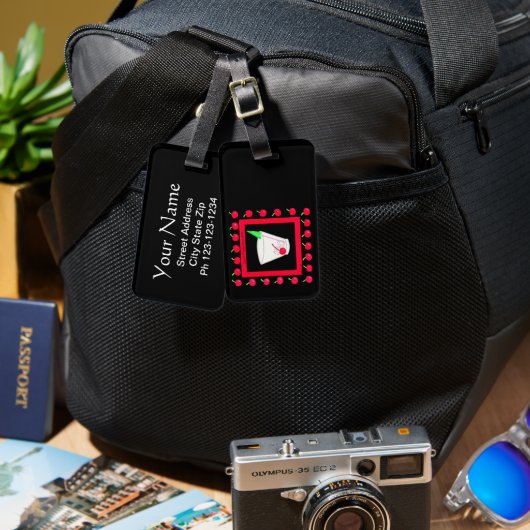 Oude Fashioned Retro Drink Red Cherries op Black Bagagelabel (Voorkant /achterkant)