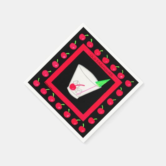 Oude Fashioned Retro Drink Red Cherries op Black Servetten (Hoek)