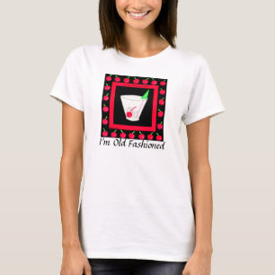 Oude Fashioned Retro Drink Red Cherries op Black T-shirt