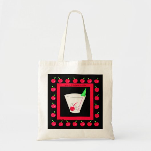 Oude Fashioned Retro Drink Red Cherries op Black Tote Bag (Voorkant)