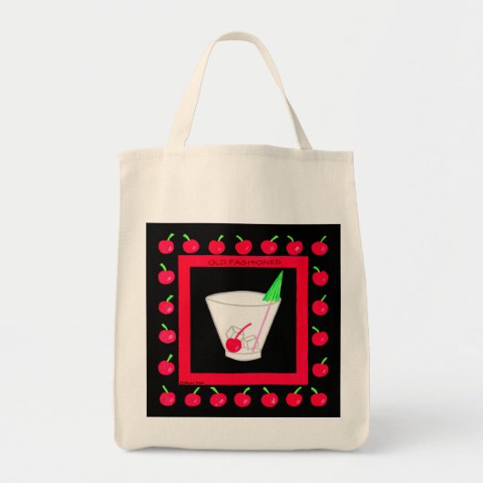 Oude Fashioned Retro Drink Red Cherries op Black Tote Bag (Voorkant)