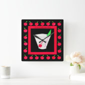 Oude Fashioned Retro Drink Red Cherries op Black Vierkante Klok (Huis)
