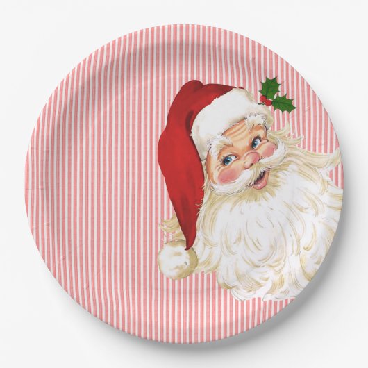 Oude Fashioned Santa Claus Red & White Stripe Papieren Bordje (Voorkant)
