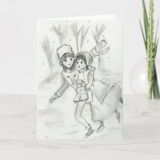 Oude fashioned Skaters Feestdagen Kaart (Voorkant)