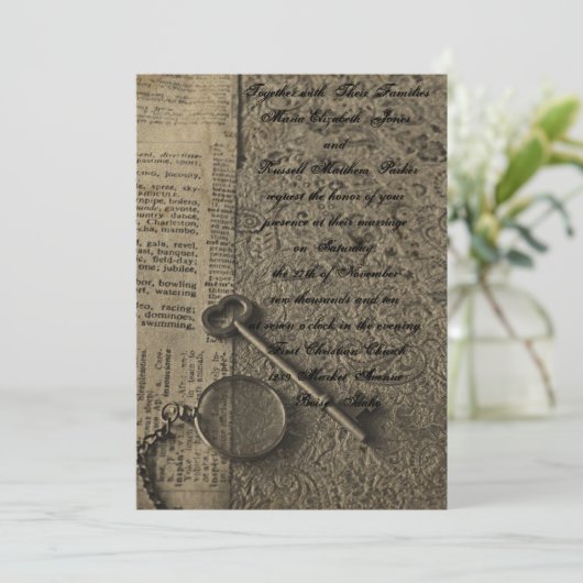 Oude Fashioned Steampunk Wedding Invitations Kaart (Staand voorkant)