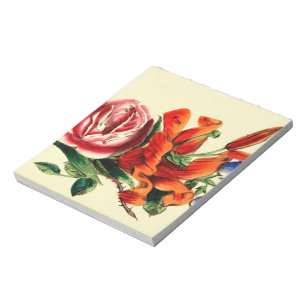 Oude Fashioned Vintage Red Lily Floral Bouquet Tri Notitieblok