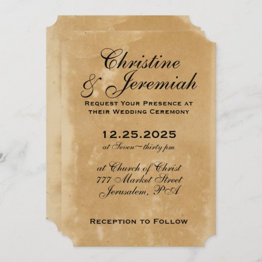 Oude Faux perkament textuur Eenvoudige bruiloft Kaart (Voorkant / Achterkant)