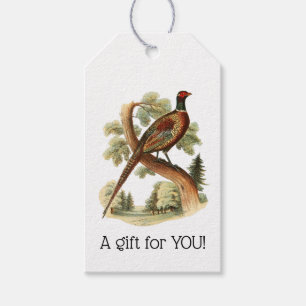 Oude fazant op tak met bomen Tekening Kleur Cadeaulabel