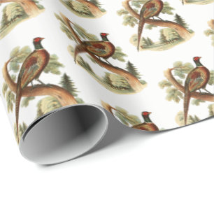 Oude fazant op tak met bomen tekening kleur cadeaupapier