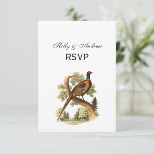 Oude fazant op tak met bomen Tekening Kleur RSVP Kaartje