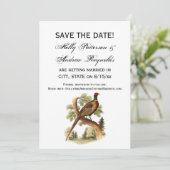 Oude fazant op tak met bomen tekening kleur save the date (Staand voorkant)