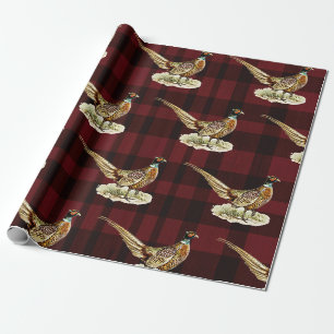 Oude fazantvogel op rood zwart kariert cadeaupapier
