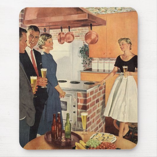 Oude feest in de keuken, bier en hapjes muismat (Voorkant)