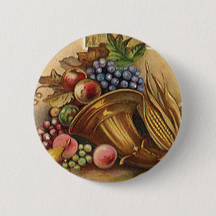 Oude feestdagen, Thanksgiving, Oogst en Pelgrim Ronde Button 5,7 Cm