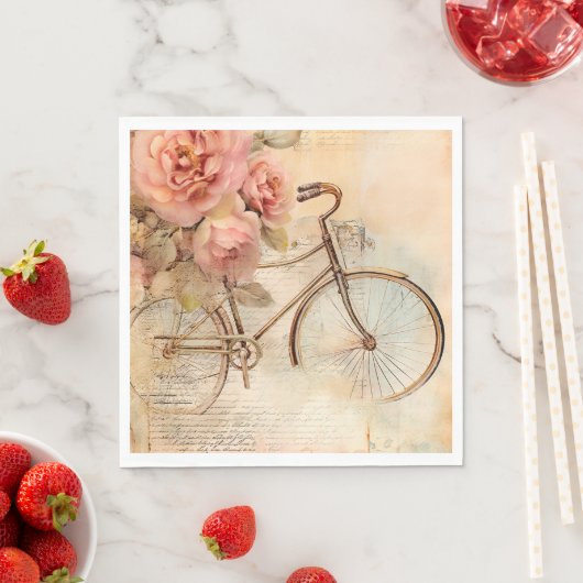 Oude Fiets en Bloemen voor Decoupage/Feestjes Servet (Insitu)