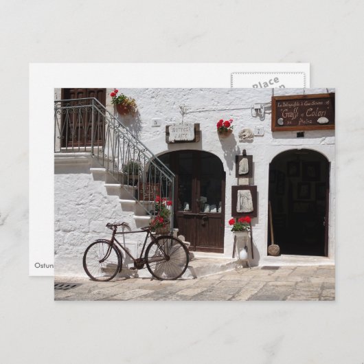 Oude fiets en winkel in Apulië Briefkaart (Voorkant / Achterkant)