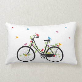 Oude fiets met bloemen en vogels kussen