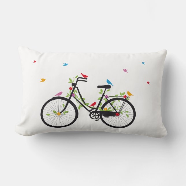 Oude  fiets met bloemen en vogels kussen (Voorkant)