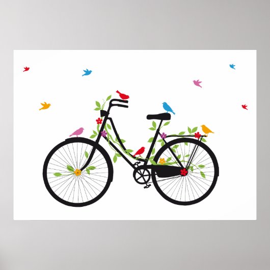 Oude  fiets met bloemen en vogels poster (Voorkant)